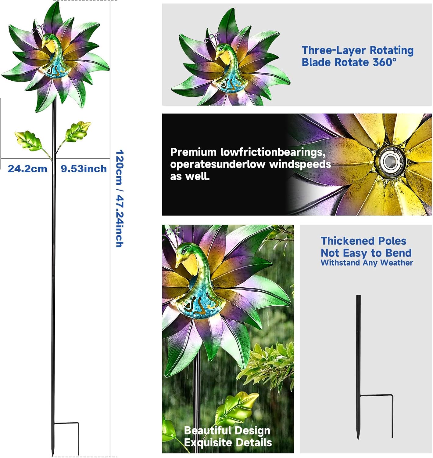 Decorative Garden Stakes Wind Spinners Outdoor Clearance Metal Yard Art Gifts for Women Grandma Mom for Lawn Patio Yard Pathway Driveway Ornaments