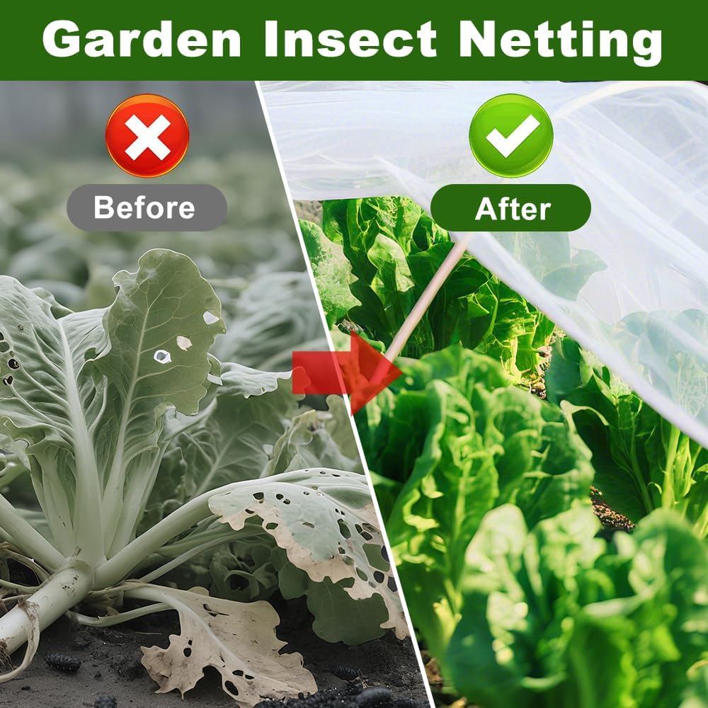 Agfabric Garden Netting 6.5'x100' Insect Pest Barrier Bird Netting for Garden Protection,Row Cover Mesh Netting for Vegetables Fruit Trees and Plants,White