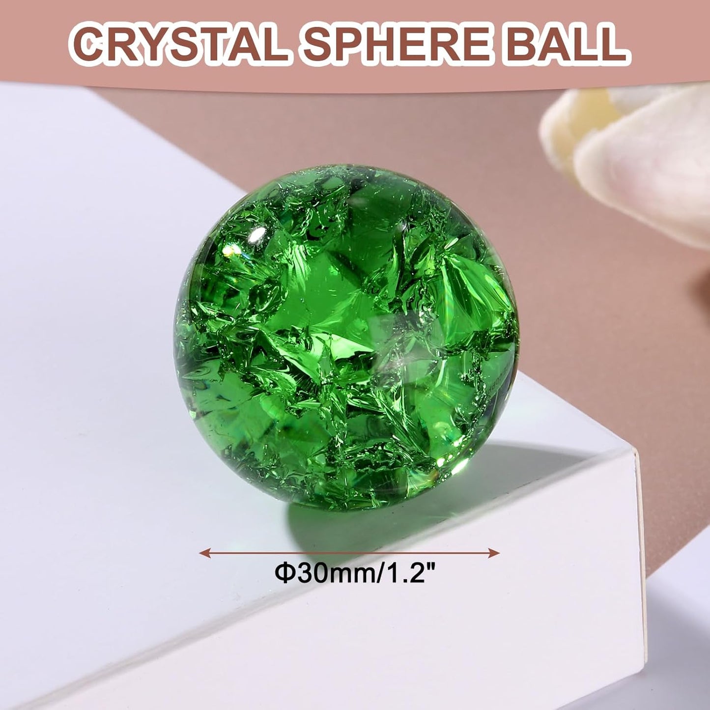 uxcell 30mm/1.2" Crystal Sphere Ball Ice Cracked Glass Solid Decorative Sphere Crystal Ball Prop Ornament for Feng Shui Divination Fortune Telling Tabletop Fountain Decoration, Green