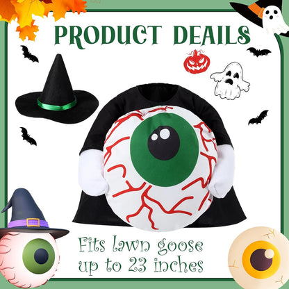 Sanwuta 1 Set Halloween Porch Goose Outfit Eyeball Pillow Design with Hat for 23" Lawn Cement Goose Porch Geese Clothes Costume for Halloween Garden Patio Yard Outdoor Decorations