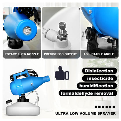 4.5L(1.2Gallon) Portable Electric ULV Fogger Sprayer, 26-32ft Spraying Distance Atomizer Mist Rate 150-260ml/min Cold Fogger Machine, for Home,Hotel,Church,School,Lawn,Yard,Garden