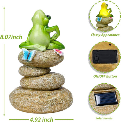 Solar Garden Statues Outdoor Frog Decor, Garden Sculptures Stones Solar Statue Novelty Yoga Frog Figurine Decoration for Patio Yard Porch Art Home Decor