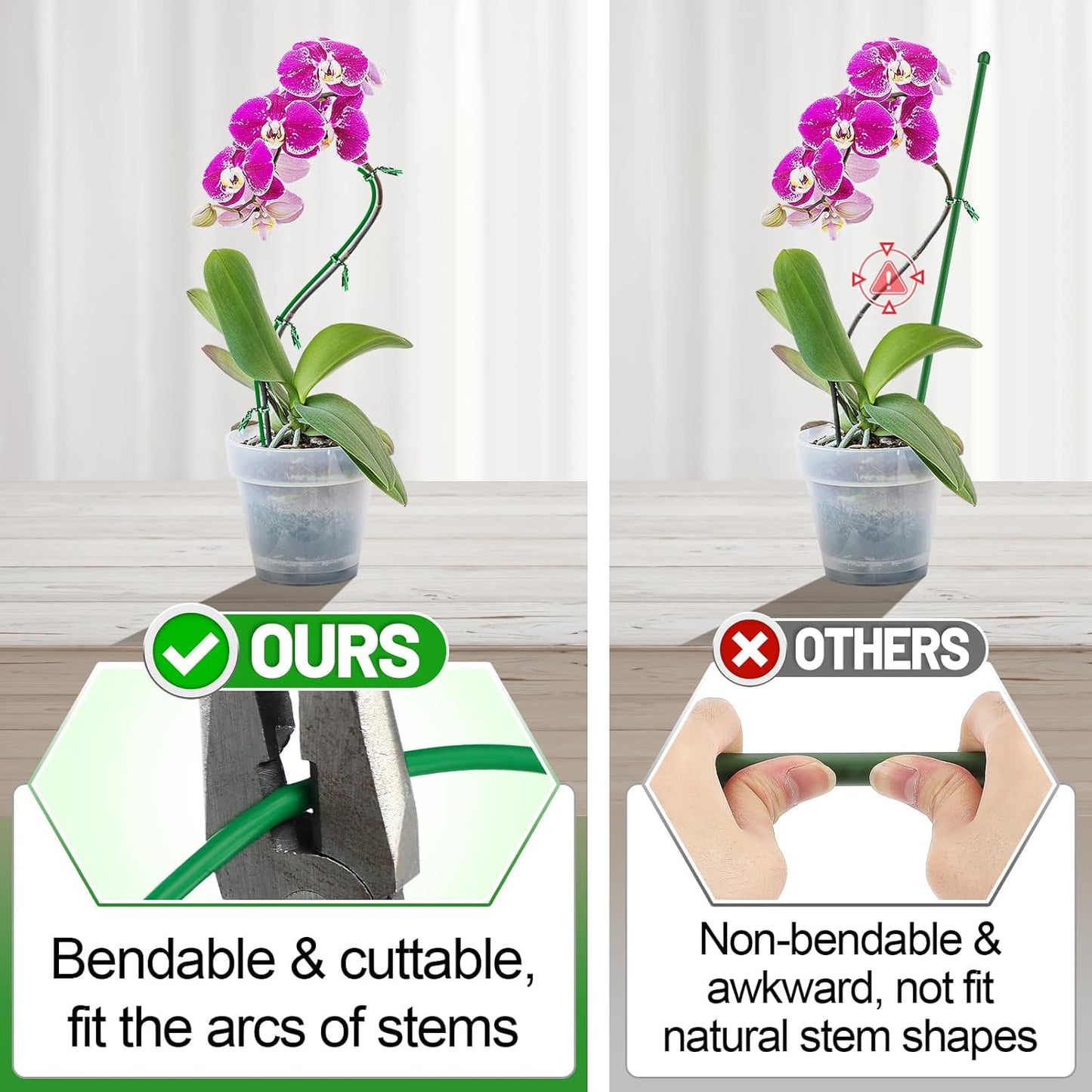 32ft Bendable & Cuttable Plant Stakes, Green Orchid Flower Stem Support Sticks with 800 Ties for Monsteras Money Trees Indoor Potted Plants Beans