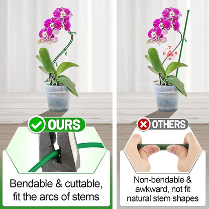 32ft Bendable & Cuttable Plant Stakes, Green Orchid Flower Stem Support Sticks with 800 Ties for Monsteras Money Trees Indoor Potted Plants Beans