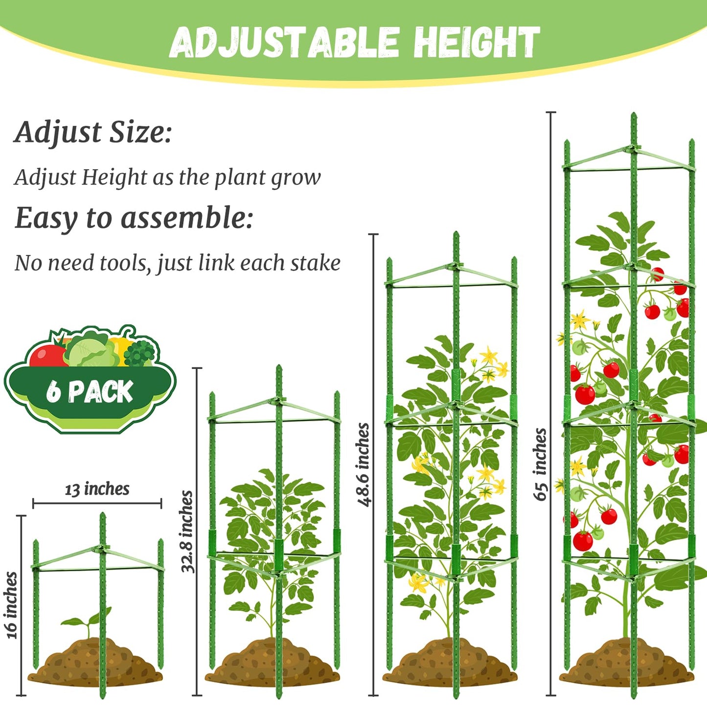 Legigo 6-Pack Tomato Cage for Garden Plant Support- Up to 48inch Garden Stakes Tomato Cage, Tomato