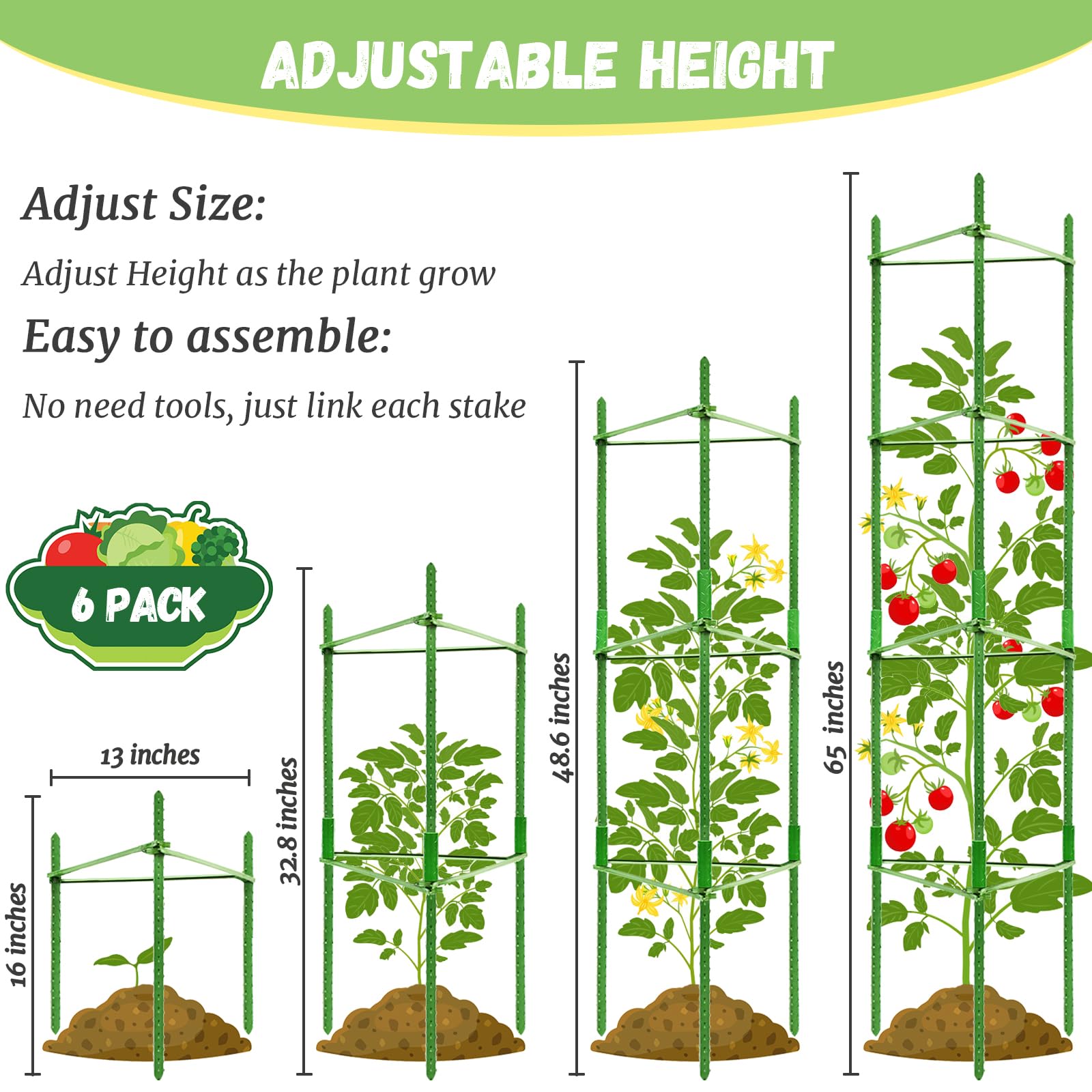 Legigo 6-Pack Tomato Cage for Garden Plant Support- Up to 48inch Garden Stakes Tomato Cage, Tomato