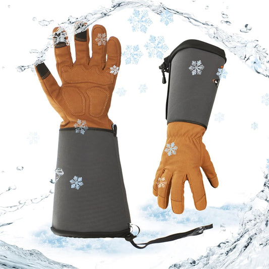 Vgo... Winter Warm Safety Work Gloves Men, Extended Pig Split Leather Cuff,Synthetic Leather, Rose Pruning Thorn Proof,Gardening(Size M,Brown,SL6592FLWP)