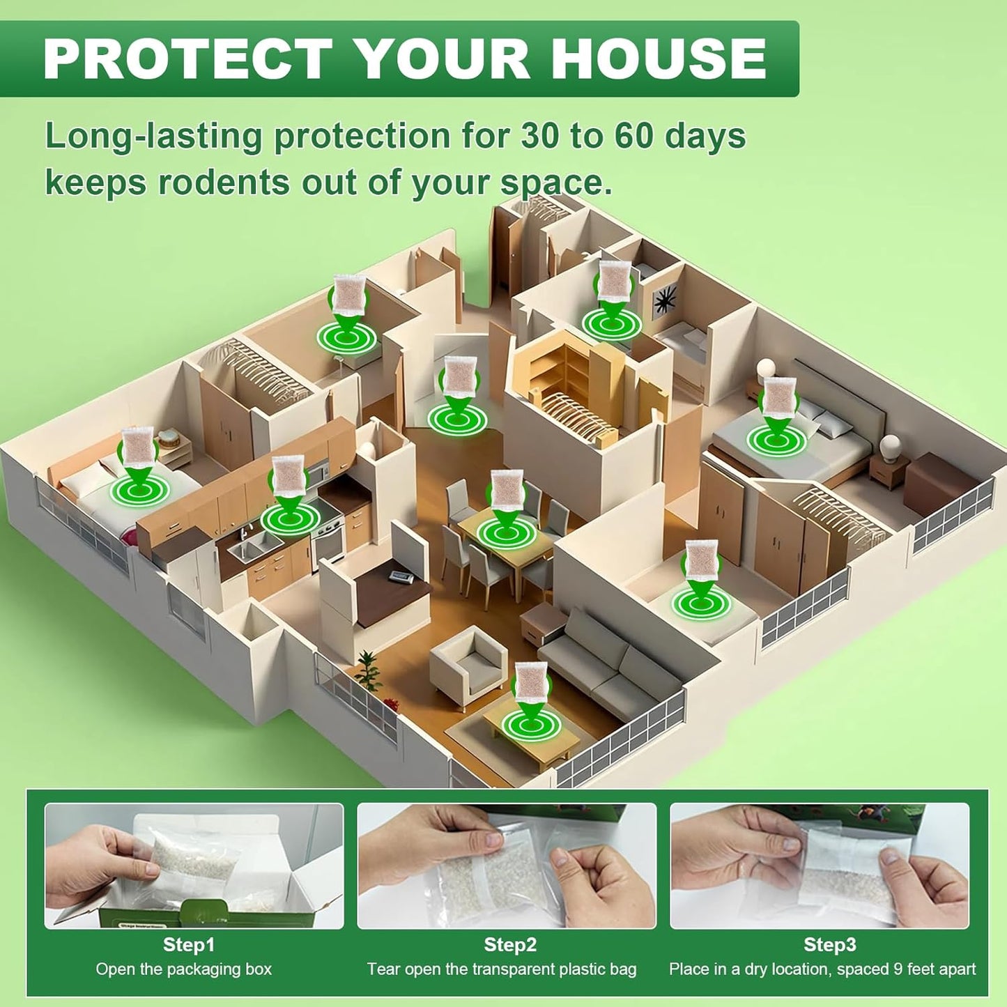 15 Pack Mouse Repellent Pouches, Natural Peppermint Oil Rodent Repellent Pouches for Mice, Squirrel, Rats, Roaches, Ant, Spiders and Other Pests, Indoor & Outdoor Use