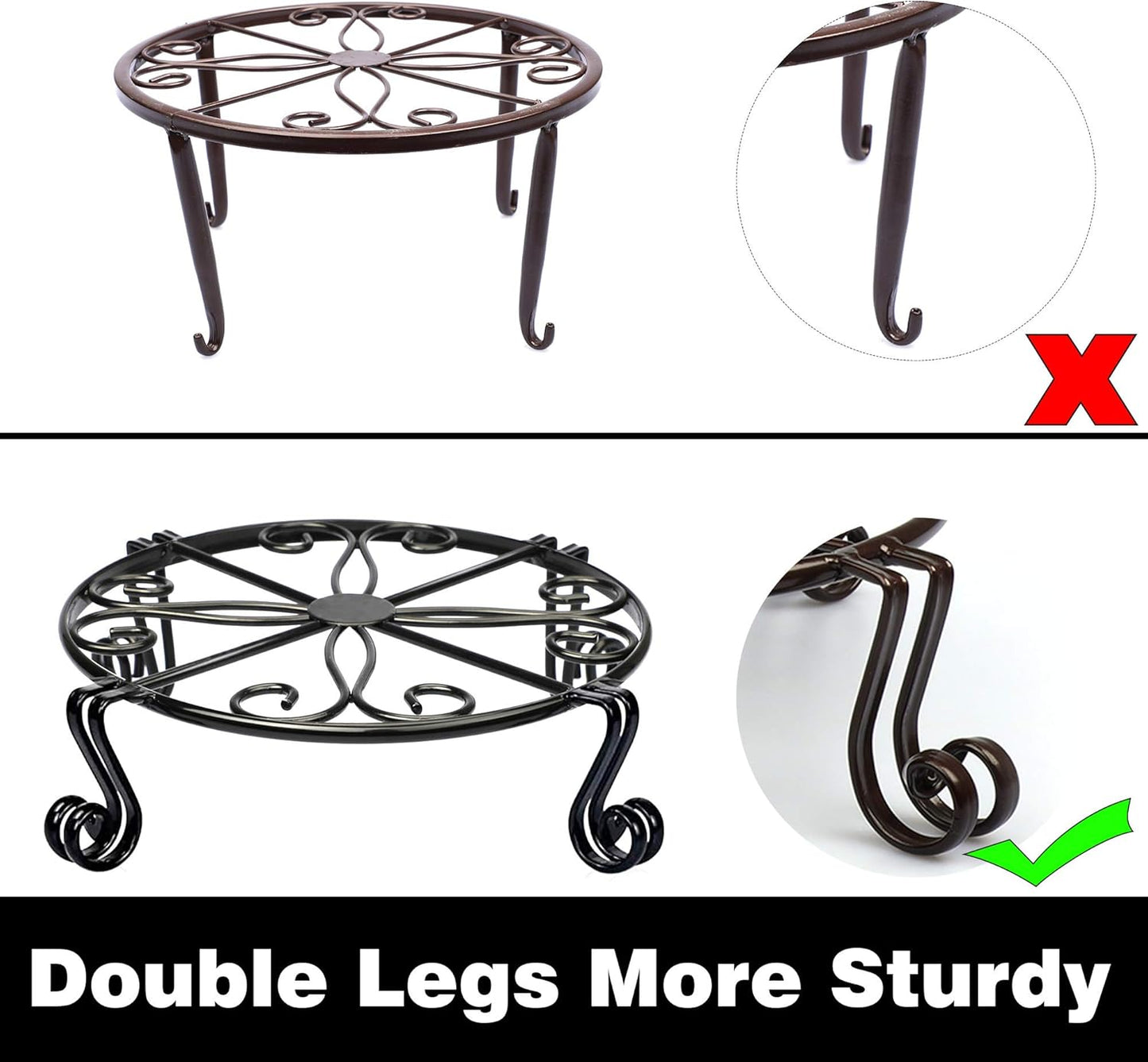 2 Pack Black Plant Stand for Flower Pot Heavy Duty Potted Holder Indoor Outdoor Metal Rustproof Iron Garden Container Round Supports Rack for Planter Bronze, Pumpkin Stand Outdoor…