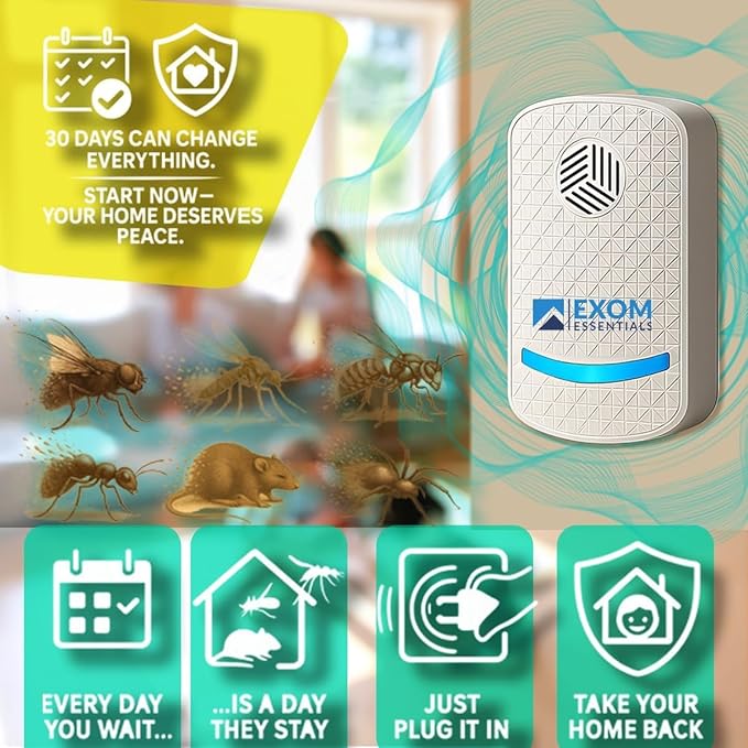 T-Ultrasonic Pest Control 4-Pack: Indoor Plug-in Repeller for Mice, Rodents, Squirrels, Insects, Roach Killer, Ant & Spider Repellent, Bed Bug & Flea Spray and Mouse Traps Alternative
