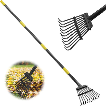 Rake, 73 Inch Long, 11 Tines Small Metal Garden Rake for Leaves, Heavy Duty 9 Inch Wide Rakes for Lawns, Yard Leaf Rakes for Gardening , Flower Beds, Shrub, Kids