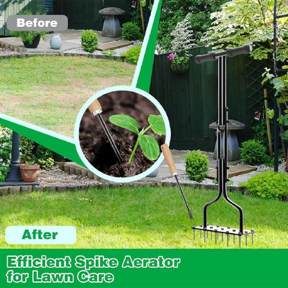 Lawn Aerator Tool, 2-in-1 Spike Manual Core Aerator Lawn Tool with 15 Iron Spikes, Gardening Hand Tools, Grass Plugger Yard Aerators for Garden Yard Lawns Soil Care, Revives Lawns Health(Black)