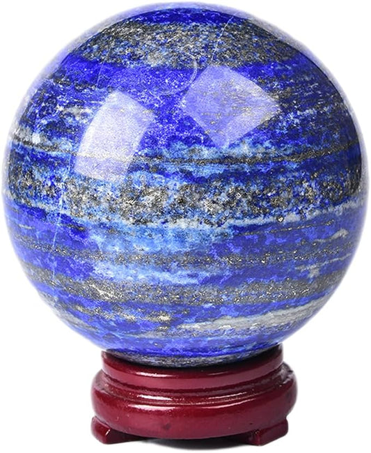 JIC Gem Large Blues Lapis Lazuli Crystal Sphere Ball with Wooden Stand Quartz Crystal Ball Healing Crystal Sphere 90-100mm