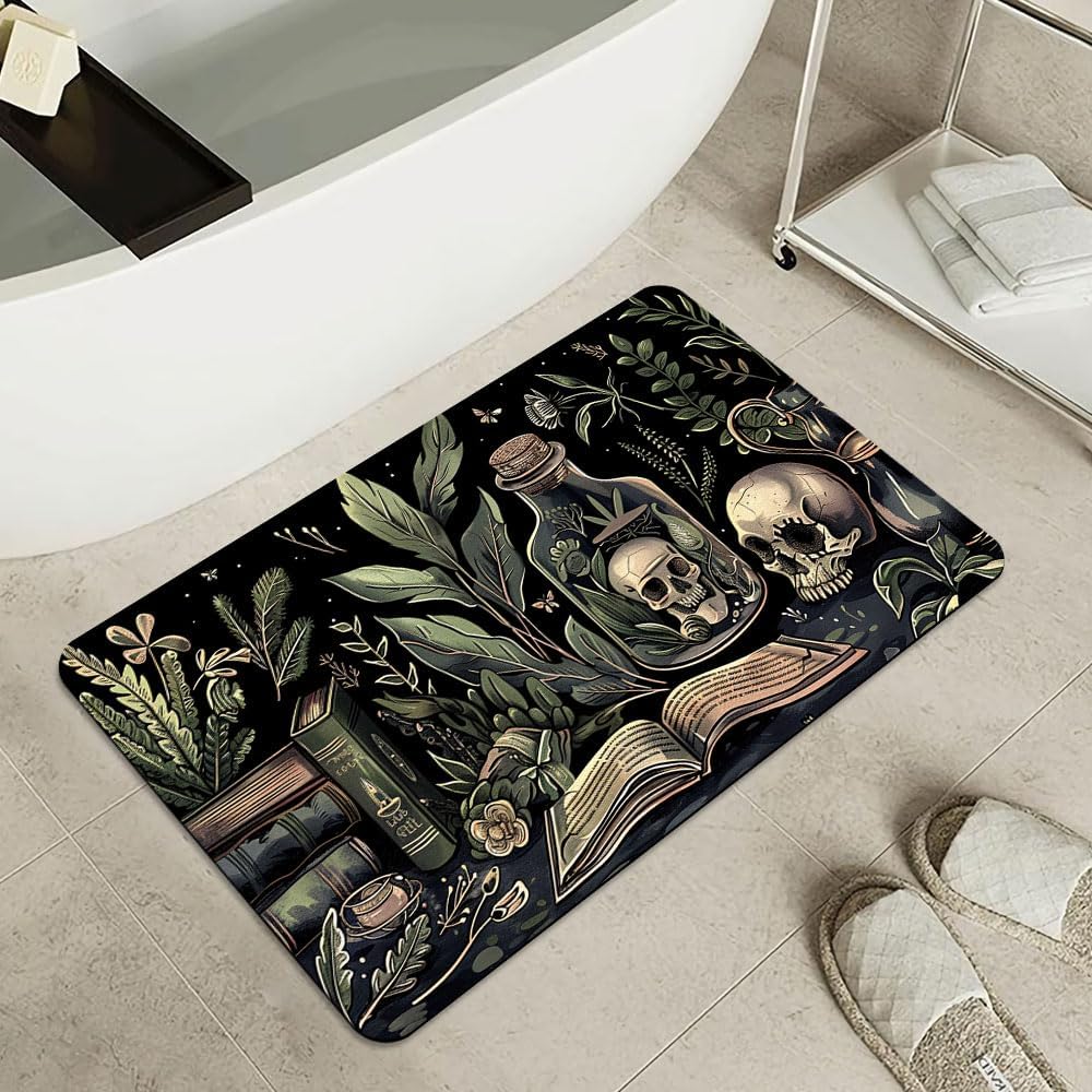 Bath Mat-Bathroom Rug，Books and Skulls-Absorbent Non Slip Quick Dry Stain Resistant Easy to Clean Care Shower Rug for Bathtub Shower Room 17×27.5Inch (43 * 70cm)