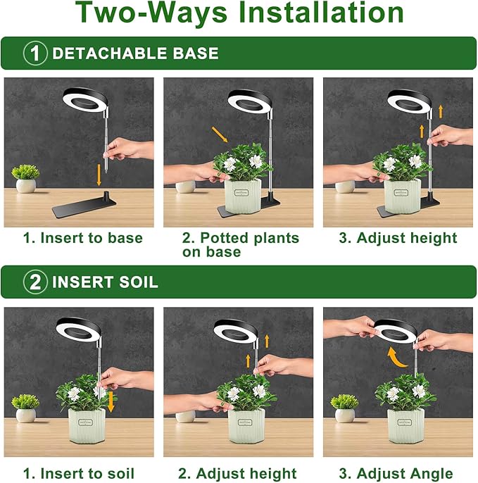 Plant Grow Lights, Full Spectrum Grow Lights for Indoor Plants, Height Adjustable Grow Lamp with Base, 3 Optional Spectrums, 3/9/12Hrs, 10 Brightness, Ideal for Small Plants, 1 Pack