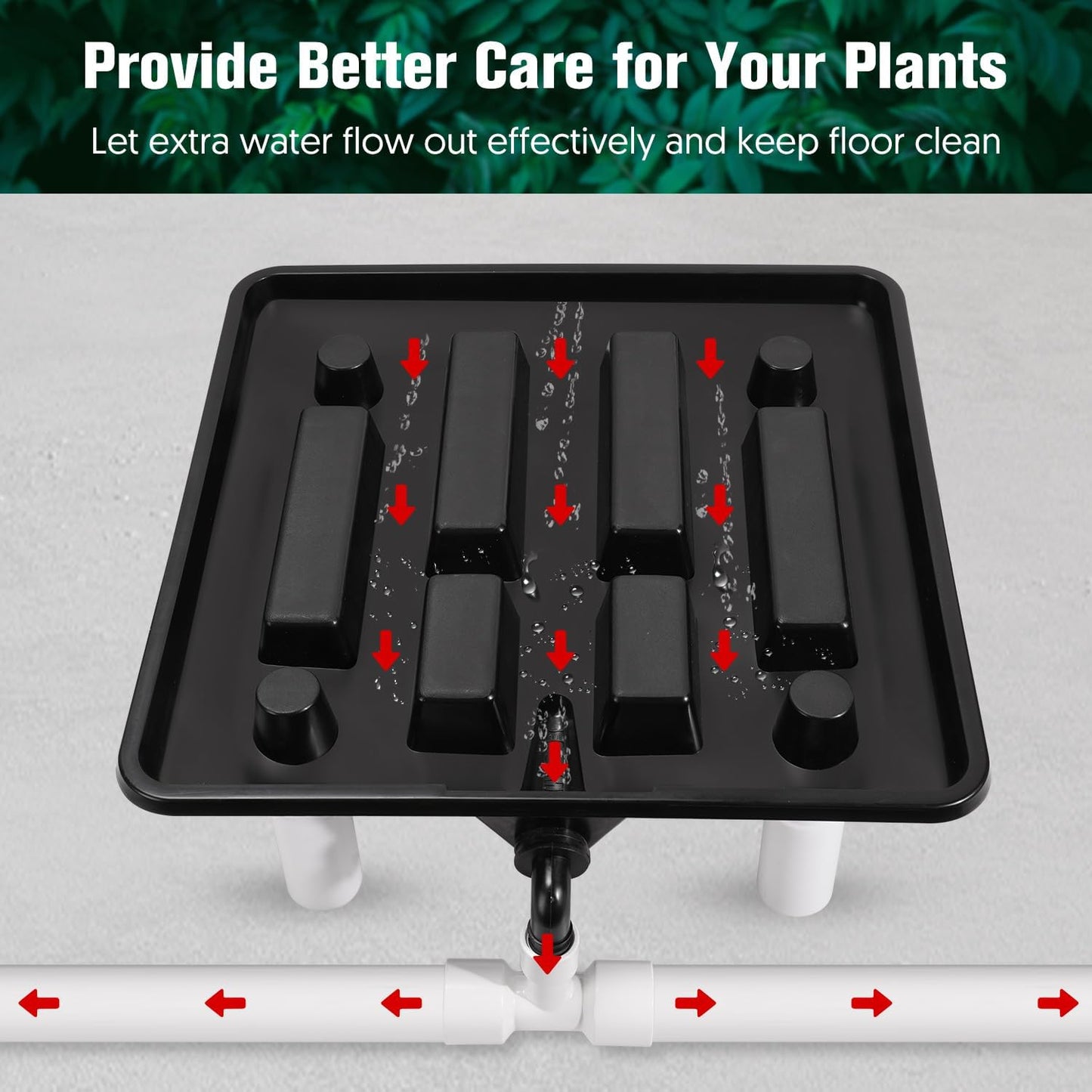 Ez-Pz Runoff Trays 15.5in Garden Flood and Drain Plant Base with PVC Legs and Drain Fitting, Elevated Plant Saucers for Use in Indoor Grow Tents, Greenhouses, and Outdoor Gardens