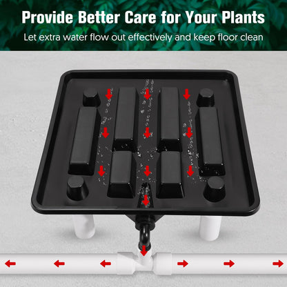Ez-Pz Runoff Trays 15.5in Garden Flood and Drain Plant Base with PVC Legs and Drain Fitting, Elevated Plant Saucers for Use in Indoor Grow Tents, Greenhouses, and Outdoor Gardens