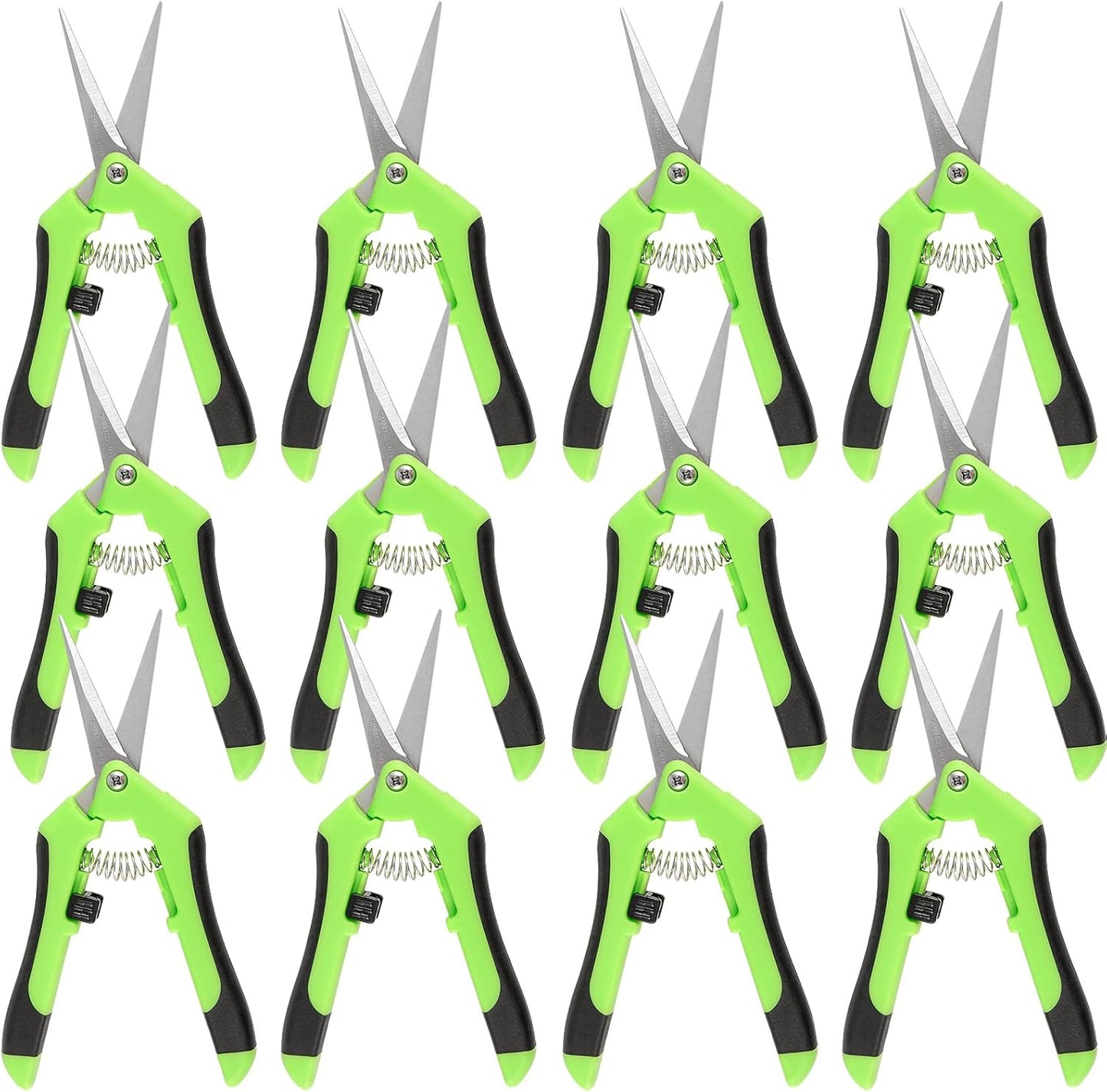 JEUIHAU 12 Pack 6.5 InchesPruning Shears Trimming Scissors, Gardening Hand Pruning Shears with Straight Tip Stainless Steel Blades, Micro Tip Pruning Snips for Trimming Garden Herb Plant Flower, Green