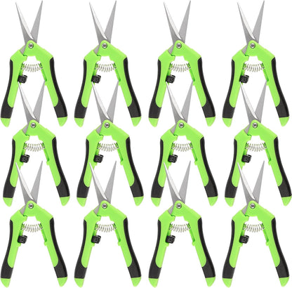 JEUIHAU 12 Pack 6.5 InchesPruning Shears Trimming Scissors, Gardening Hand Pruning Shears with Straight Tip Stainless Steel Blades, Micro Tip Pruning Snips for Trimming Garden Herb Plant Flower, Green