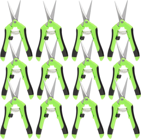 JEUIHAU 12 Pack 6.5 InchesPruning Shears Trimming Scissors, Gardening Hand Pruning Shears with Straight Tip Stainless Steel Blades, Micro Tip Pruning Snips for Trimming Garden Herb Plant Flower, Green