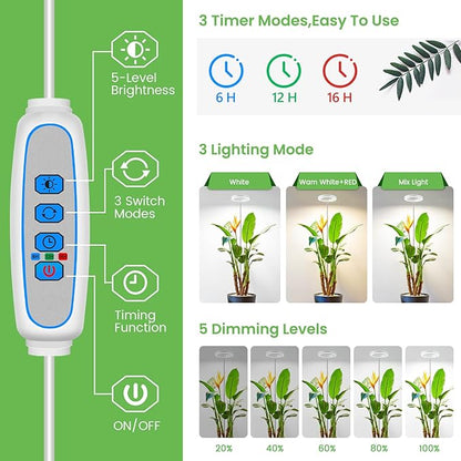Grow Light, 80 LEDs Full Spectrum Plant Light for Indoor Plants, Height Adjustable 10"-65" Growing Lamp with Auto Timer for 6/12/16Hrs,3 Optional Spectrums,5 Brightness, 1 Pack