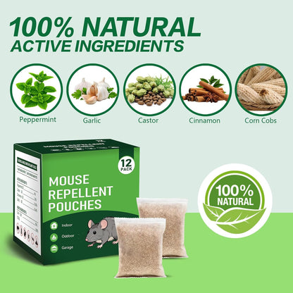 12 Pack Mouse Repellent Pouches - Natural Peppermint Oil, Long-Lasting Rodent Repellent - Safe for Pets & Family, Mice Repellent Indoor/Outdoor Use in Garage, Car & Garden