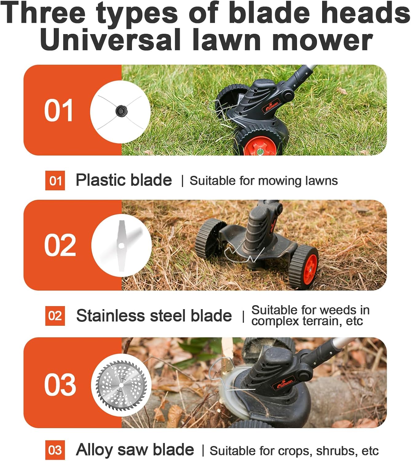 Weed Wacker Eater Cordless Battery Powered Electric Edger Lawn Tool Trimmer String Cordless Whacker Operated Grass Edger Cutter Black-Orange*1 Battery