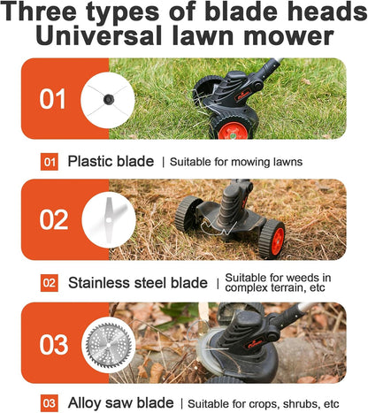 Weed Wacker Eater Cordless Battery Powered Electric Edger Lawn Tool Trimmer String Cordless Whacker Operated Grass Edger Cutter Black-Orange*1 Battery