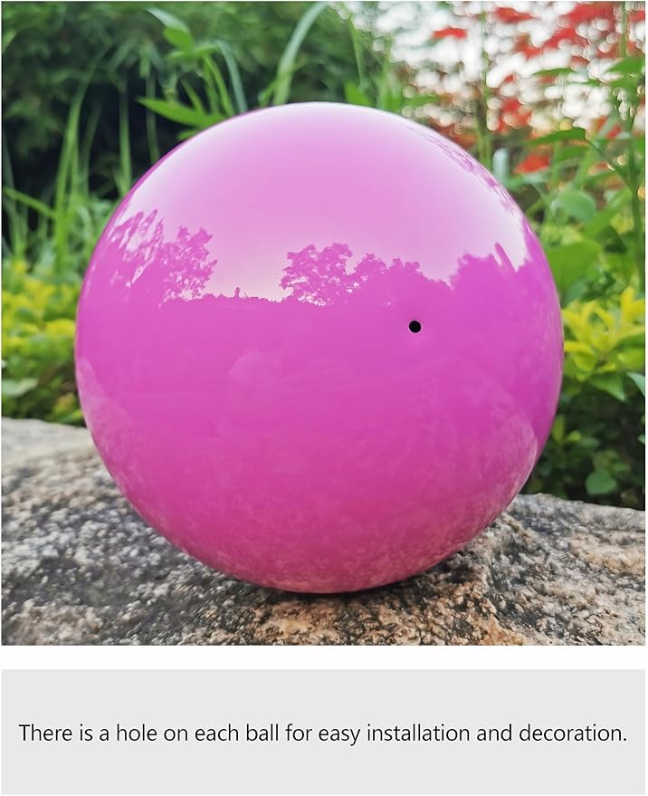 Purple Gazing Globe Mirror Ball in Stainless Steel, Shiny Hollow Sphere Sparkling Housewarming Outdoor Party Ornament (Purple, 8 inches)