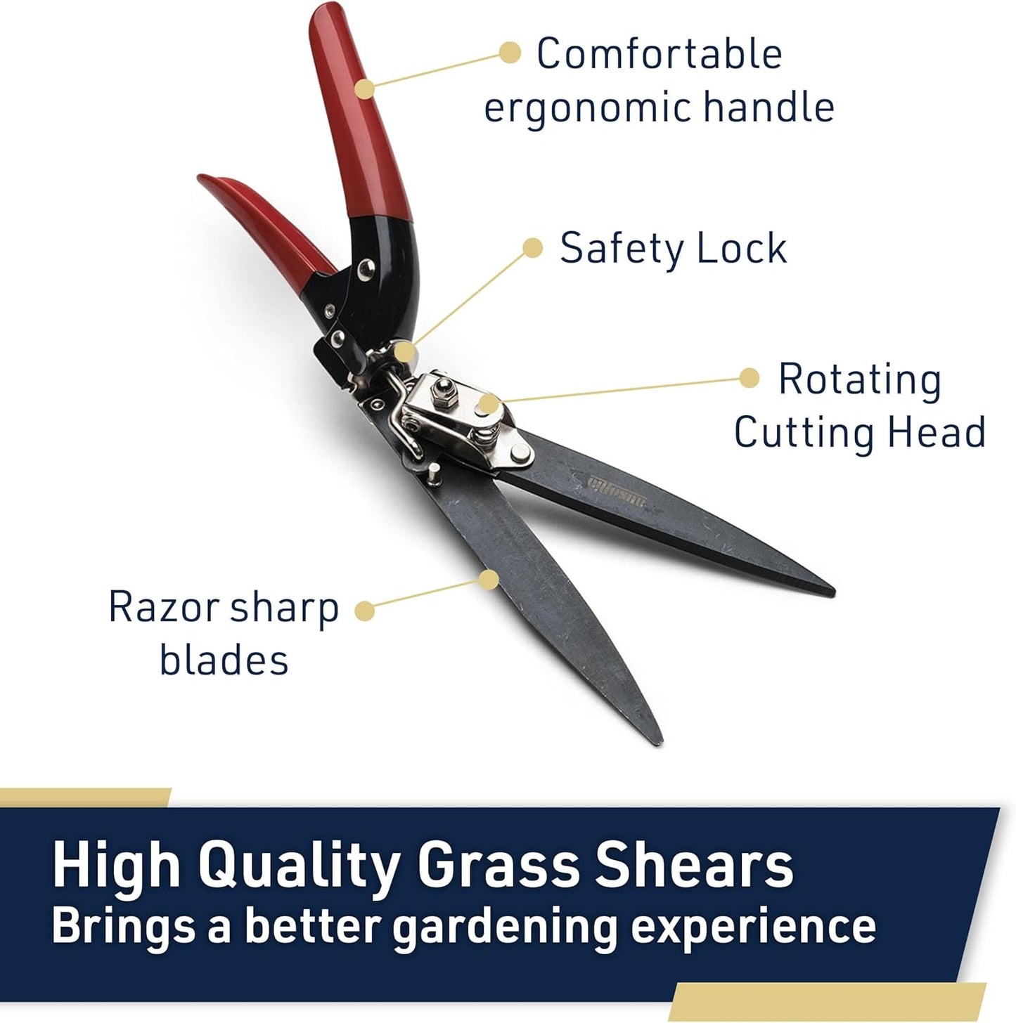 Grass Shears - Garden Clippers with Rotating Handle - Grass Cutter Edging Shears - Hedge Trimmer Garden Shears - Hedge Clippers or Yard Scissors for Outdoor Edges and Hedges by Kings County Tools