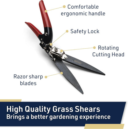 Grass Shears - Garden Clippers with Rotating Handle - Grass Cutter Edging Shears - Hedge Trimmer Garden Shears - Hedge Clippers or Yard Scissors for Outdoor Edges and Hedges by Kings County Tools