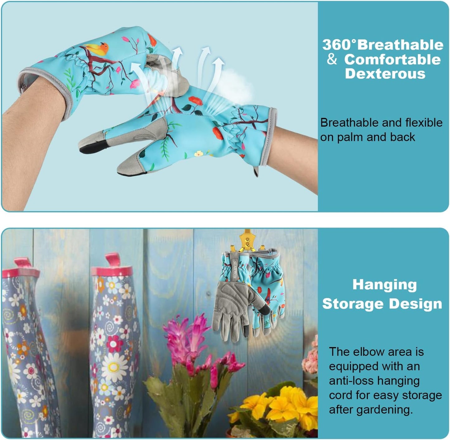 Leather-Gardening-Gloves for Women,Thorn-Proof Work-Gloves for Weeding,Digging,Planting,Pruning Yard garden Gloves