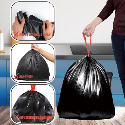 8-10 Gallon Trash Bags Drawstring, 60 Count Bulk, Black & Unscented Multi-purpose Garbage Bags for Business Home Bathroom Kitchen Commercial and Industrial