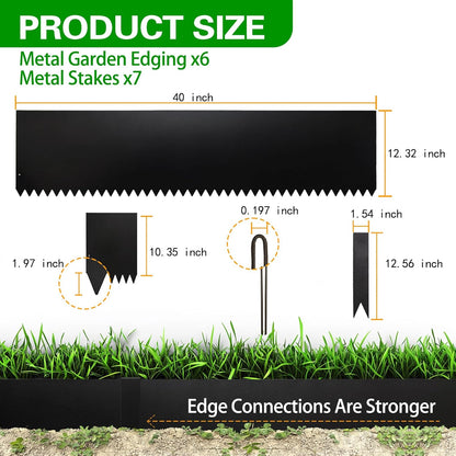 Metal Landscape Edging 6 Pack 40" L x 12.5" H,Galvanized Bendable Metal Garden Edging,Hammer- in Steel Landscape Edging with a Pair of Gloves and 7 Clips,Black (20 FT Total)