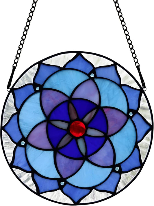 Flower of Life Decor Stained Glass Window Hanging,Sacred Geometry Spiritual Gift for Mom on