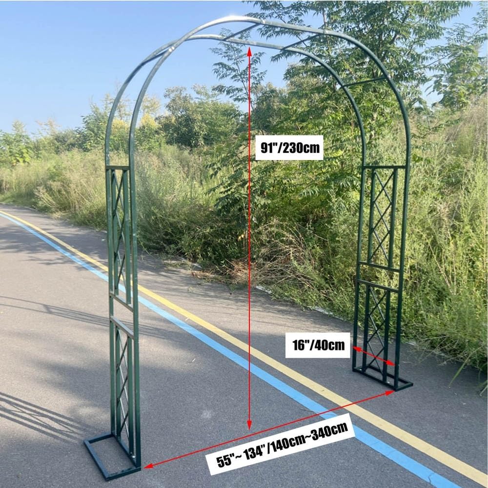 Garden Arbor, Metal Wedding Arch for Ceremony Party, Garden Trellis for Climbing Plants Outdoor, Wide 55" 71" 87" 103" 118" 134" Garden Arch Stand for Garden, Backyard, Lawn(Green,87" x 91" x 16")