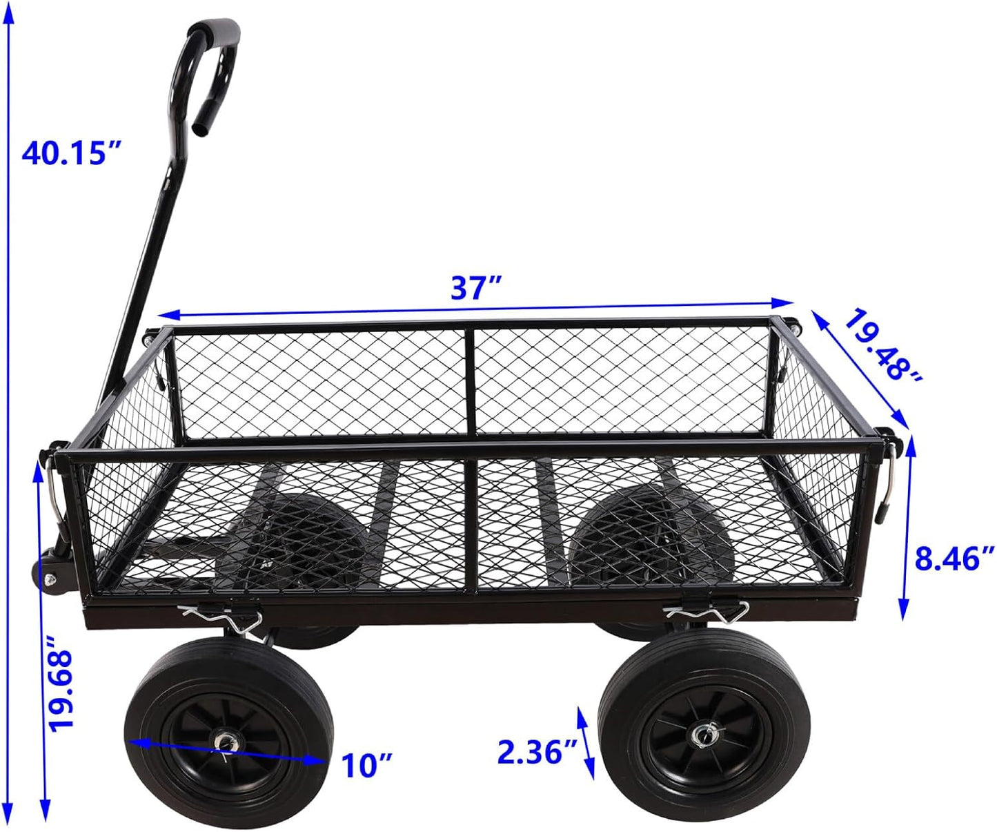 Heavy-Duty Solid Tire Garden Dump Cart - 4.86 cu. ft. Yard Wagon Cart with 600 LBS Capacity & Spacious Mesh Bed (37" x 19.5") - No-Flat Tires, Utility Wagon
