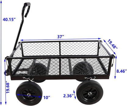 Heavy-Duty Solid Tire Garden Dump Cart - 4.86 cu. ft. Yard Wagon Cart with 600 LBS Capacity & Spacious Mesh Bed (37" x 19.5") - No-Flat Tires, Utility Wagon