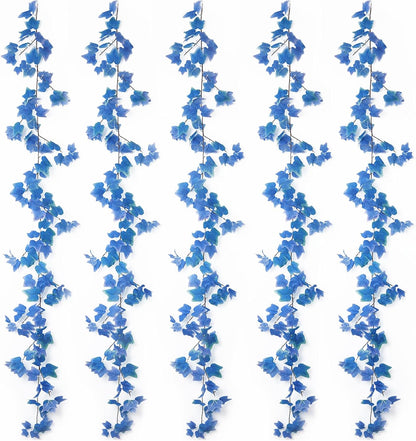 mizii 5 Packs 360" Artificial Vines Blue Ivy Garland Realistic Fake Vine Silk Leaves Faux Hanging Plants Greenery Decoration for Outdoors Wedding Party Indoor Mantle Bedroom Home Decor (Blue Ivy)