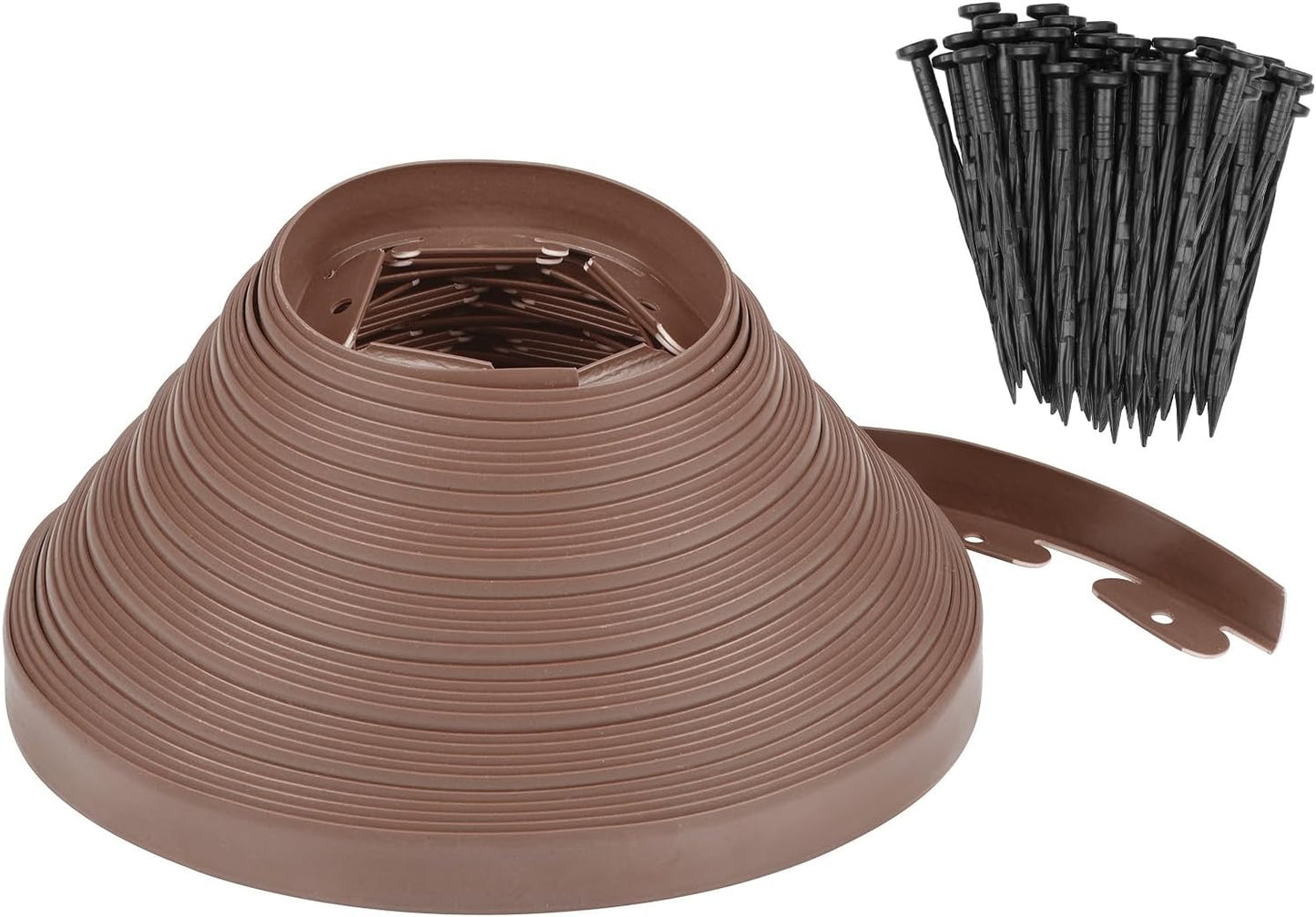Garden Edging - 100 Feet Plastic Landscaping Edging Border with 93 Pack Spikes Apply to Flower Beds/Grass Lawn/Yard (1.57Inches Tall, Brown)