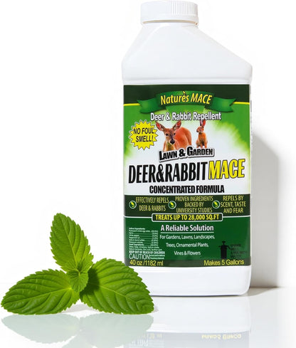 Nature’s MACE Deer & Rabbit Mace 40oz Concentrate Deer & Rabbit Repellent, Deer Repellent Spray for Plants, Lawns, Flowers & Gardens, Plant Safe Deer Spray, Protect Plants Fast, All-Season Protection