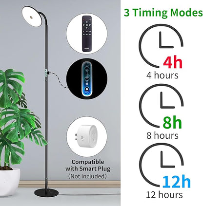 chiphy Grow Lamp, 60W Full Spectrum Grow Lights for Indoor Plants, 4/8/12H Timer, 2300K-6500K, 10 Dimmable Brigntness, 76'' Height Adjustable, Remote Control, Ideal for Tall Large Plants