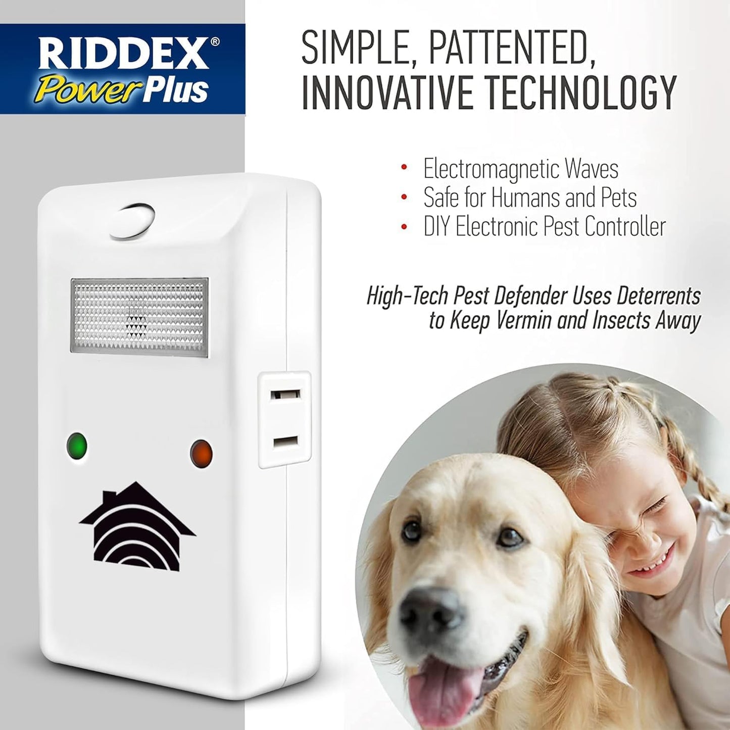 RIDDEX Power Plus Insect Repellent | Plug in, Mouse Deterrent - Pest Control for Defense Against Rats, Mice, Roaches, Bugs and Insects | Control Pests with No Toxins with Side Outlet | 3-Pack
