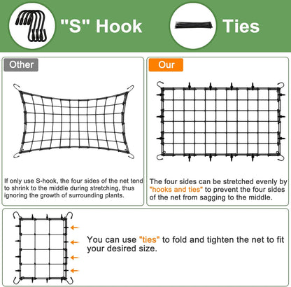 2x4 Trellis Net for Grow Tent, Stretchy Scrog Net Heavy Duty Trellis Netting with Hooks for Climbing Plants Outdoor Indoor Plant Growing Tents, Cucumber Trellis Netting Support for Garden