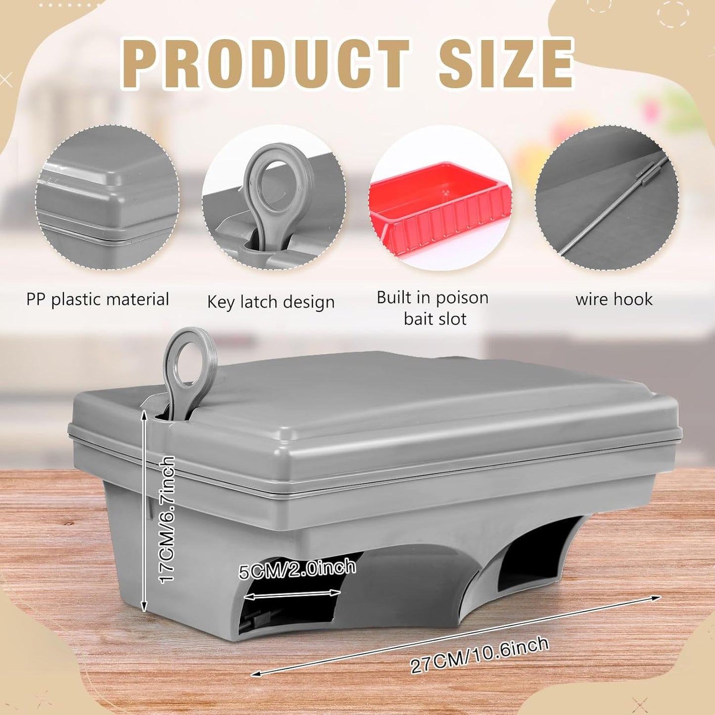 Qualirey 6 Pack Rat Bait Stations with 6 Keys Reusable Heavy Duty for Rodents Outdoor Mouse Poison Holder Large Station Traps for Mice Pests, Bait Not Included(Grey)