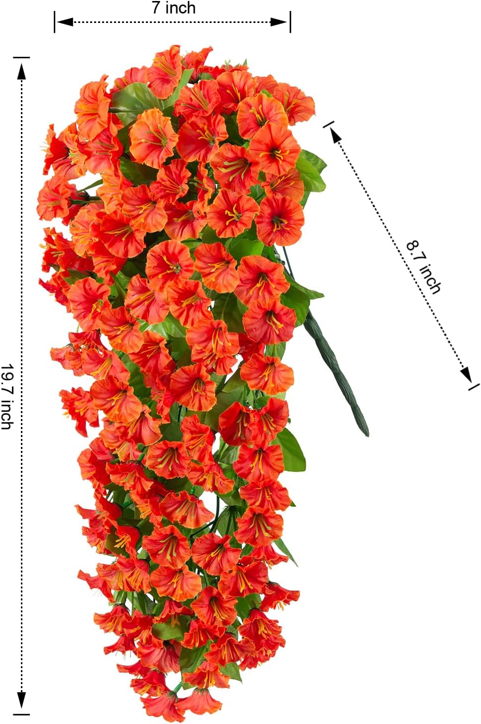 HyeFlora Artificial Fake Fall Hanging Flowers Plants for Outdoor Outside, 2PCS Faux Silk Orange Morning Glory Trailing Vines UV Resistant Look Real for Home Planter Porch Patio