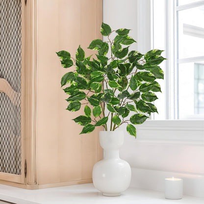 Ficus Leaves Artificial Branches 35.4" Faux Ficus Tree Branches Fake Greenery Plant Spray for Tree DIY Arch Wedding Bouquet Wreath Wall Decor - 3PCS