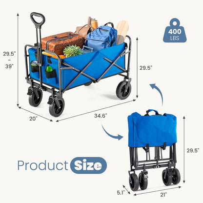 DUMOS Collapsible Wagon Cart Foldable, Heavy Duty Folding Wagon with Wheels, Lightweight Portable Folding Utility Shopping Cart for Grocery Sports Garden Camping