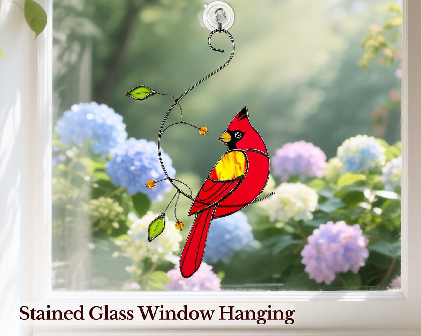 Red Cardinal Stained Glass Bird Suncatcher for Mom, Grandma, Women - Real Glass Window Hanging Ornament - Handmade Bird Lover Home Decor (Gifts Ready Packaging)