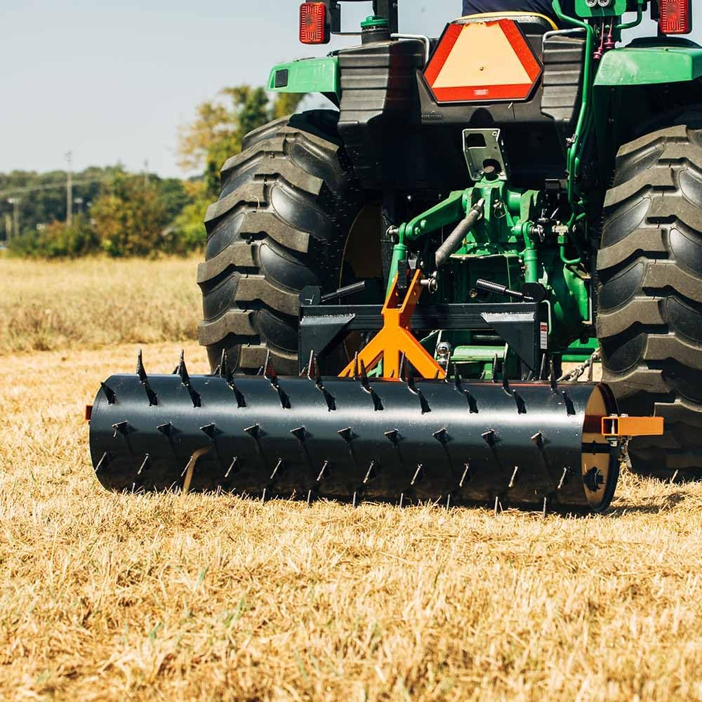 Titan Attachments 3 Point 6 ft Drum Spike Aerator, Fits Cat 1 & 2 Tractors, Tow-Behind Soil Penetrator, Adjustable Weight for Compact Soil, Pull Behind Lawn Tool for Drainage & Fertilization